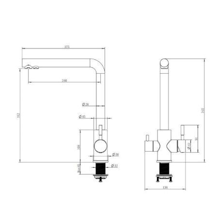 Смеситель для кухни Knotlor STREAMLINE SS-08 на мойку нержавеющая сталь