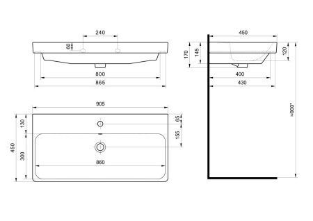 Раковина из сантехнического фарфора Santek Адриана WH501629 90х50 накладная цвет белый