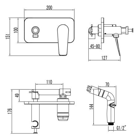 Гигиенический душ со смесителем LeMark Bronx LM3720GM серый