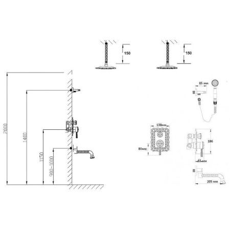Душевая система Bronze de Luxe 10137/1R встраиваемая в стену цвет бронза