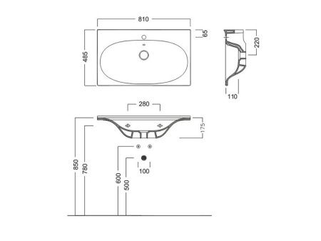 Раковина из сантехнического фаянса Hatria LE FIABE Y1AB01 80х50 подвесная цвет белый