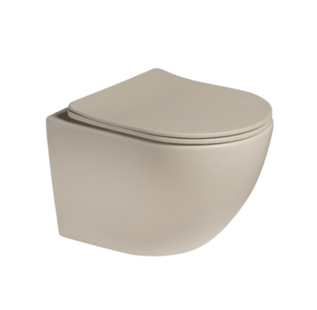 Унитаз подвесной SantiLine SL-5005T-BG бежевый матовый с сиденьем микролифт безободковый смыв торнадо