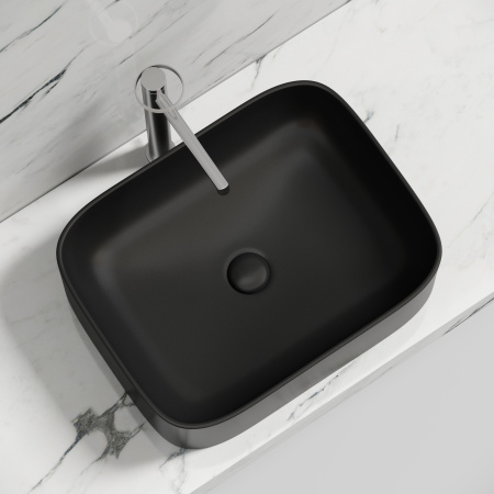Раковина из сантехнического фарфора Ceramica Nova ELEMENT CN6052MB 51х38 накладная цвет черный матовый без отверстий под смеситель