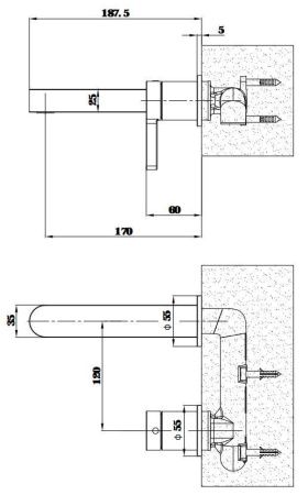 Смеситель для раковины Esko SC28G встраиваемый в стену золото