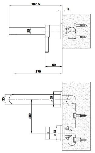 Смеситель для раковины Esko SC28G встраиваемый в стену золото - фото 3