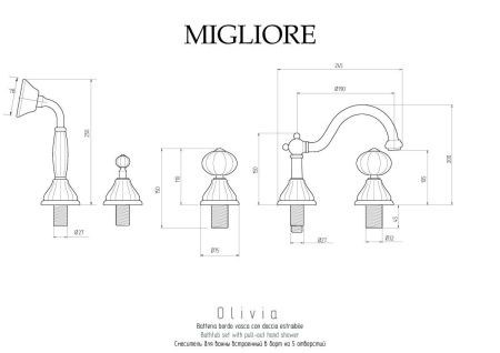 Смеситель Migliore OLIVIA 19005 на борт ванны белый/хром