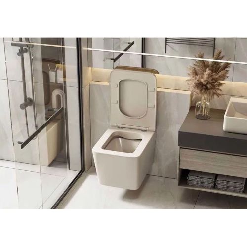 Унитаз подвесной Abber Rechteck AC1201MBE бежевый с сиденьем микролифт безободковый каскадный смыв - фото 4