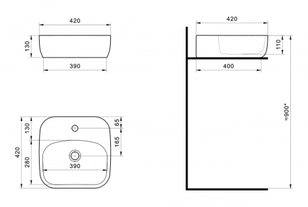 Раковина мебельная керамическая Santek Одри Soft 42 1.WH50.1.709 40х40 накладная цвет белый 1 отверстие под смеситель