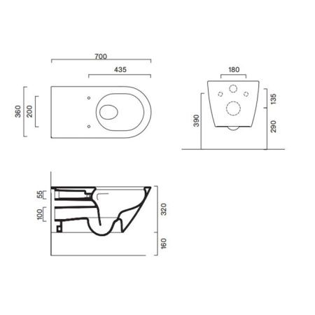 Чаша унитаза подвесная Catalano Comfort 911700001 цвет белый без сиденья безободковая смыв торнадо
