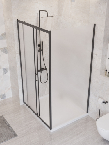 Душевой уголок BelBagno UNO-195 UNO-195-AH-1-120/90-P-NERO 120х90 стекло рифленое профиль черный без поддона - фото 3