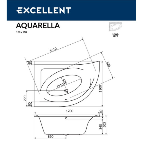 Ванна гидромассажная Excellent AQUARELLA WAEX.ARL17.SOFT.GL 170х110  асимметричная - фото 3