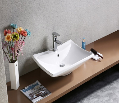 Раковина из санфаянса CeramaLux 9111 61х44 накладная цвет белый 1 отверстие под смеситель