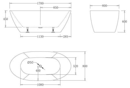 Ванна акриловая BelBagno BB77-1700-W0 170х80 отдельностоящая овальная с ножками