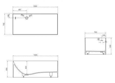 Ванна из искусственного камня Abber Stein AS9640-1.5 150х70 отдельностоящая прямоугольная с ножками