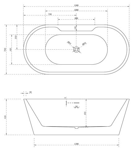 Ванна акриловая ABBER AB9299-1.5 150х70 отдельностоящая овальная - фото 4