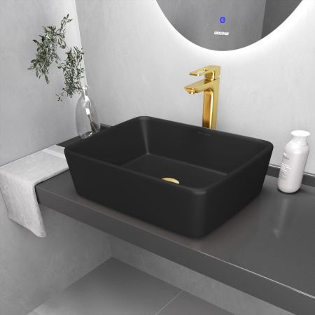 Раковина из сантехнического фаянса Grossman Color GR-3016BM 50х40 накладная цвет черный без отверстий под смеситель