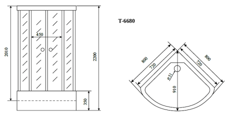 Душевая кабина Timo Standart T-6680SF 80х80 четверть круга с крышей ориентация универсальная
