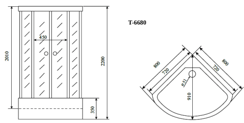Душевая кабина Timo Standart T-6680SF 80х80 четверть круга с крышей - фото 2