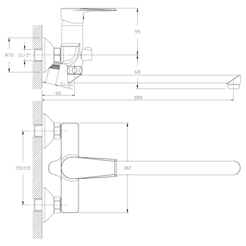 Смеситель для ванны Rossinka RS28 RS28-33 настенный хром - фото 2