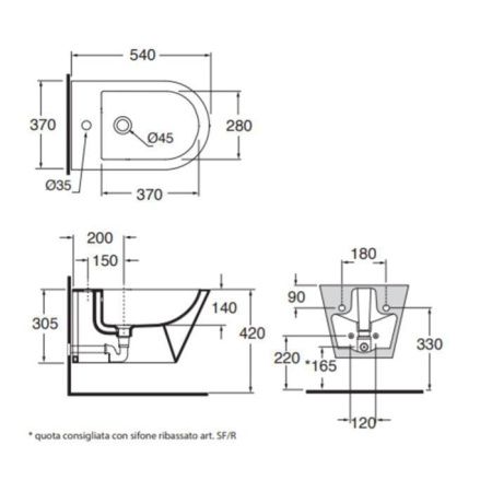 Биде подвесное Azzurra Jubilaeum FMBKS000000MBI*1/(FOR500/SOSK bi*1) цвет белый