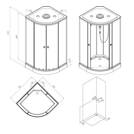 Душевая кабина Am.Pm X-Joy W94C-401-100MT 100х100 четверть круга без крыши ориентация универсальная