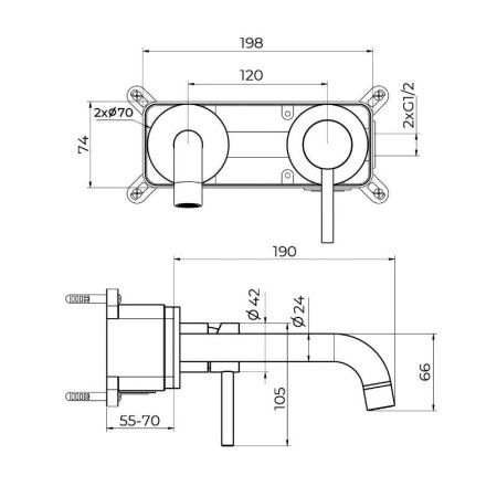 Смеситель для раковины Knotlor ECLIPSE SS-25/GM настенный вороненая сталь