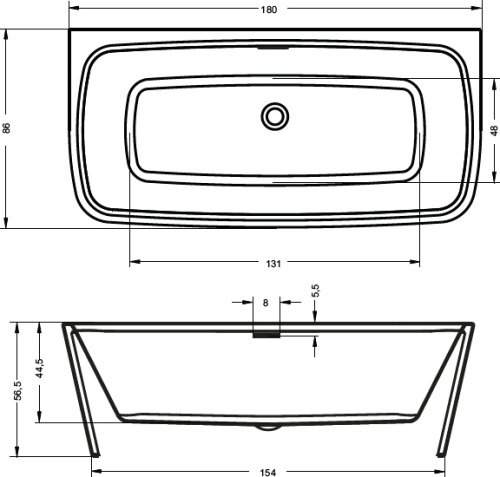 Ванна акриловая Riho ADORE FS B086001005 180х86 пристенная асимметричная - фото 2