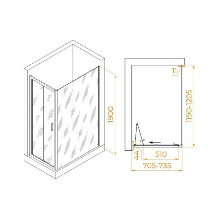 Душевой уголок RGW Passage 060814272-11 120х70 стекло прозрачное профиль хром без поддона
