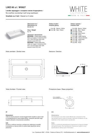 Раковина керамическая White Ceramic Like W092701 80х50 накладная цвет белый