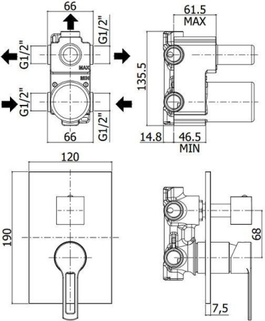 Смеситель для душа Paffoni Ringo RIN019CR встраиваемый в стену хром