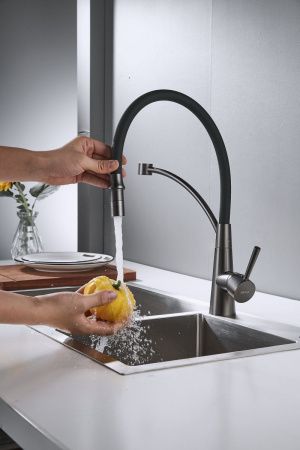 Смеситель для кухни Shevanik S743T-3 на мойку черный/оружейная сталь