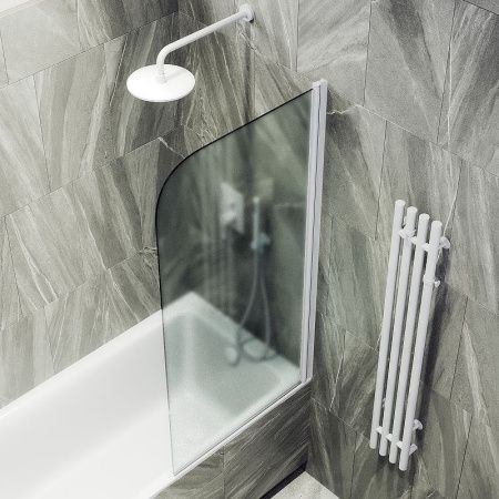 Душевая шторка на ванну Maybah Glass MGV-610-1 50х140 стекло тонированное профиль белый ориентация универсальная