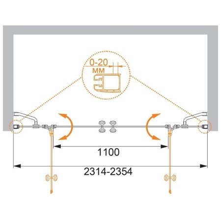 Душевая дверь Cezares ELENA ELENA-W-B-22-240-C-Cr 240х195 стекло прозрачное профиль хром
