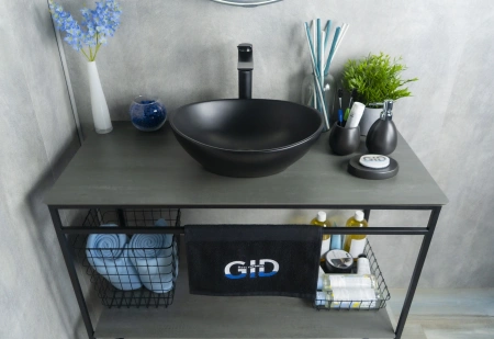 Раковина керамическая Gid Lago 52223 40х30 накладная цвет черный без отверстий под смеситель