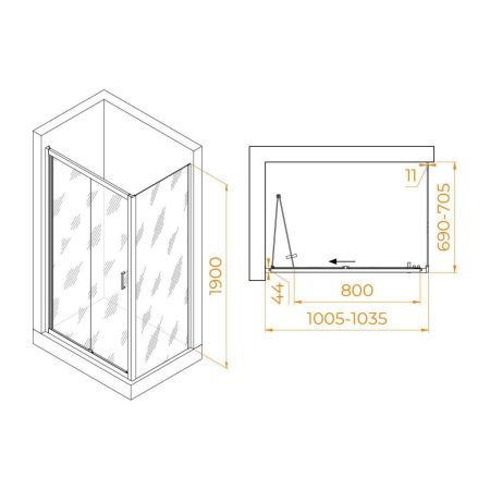 Душевой уголок RGW Passage 060814207-11 100х70 стекло прозрачное профиль хром без поддона