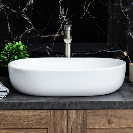 Раковина из сантехнического фарфора Melana 5006-805 60х40 накладная цвет белый без отверстий под смеситель