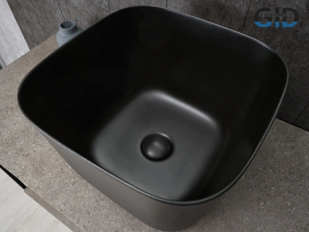 Раковина керамическая Gid Creativo 53356 40х40 накладная цвет черный без отверстий под смеситель