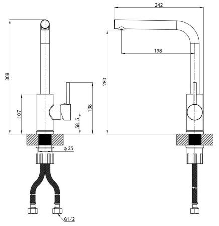 Смеситель для кухни Voda K18GM на мойку вороненая сталь