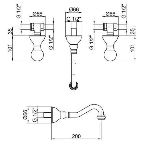 Смеситель для раковины Webert Karenina KA750404010 настенный золото - фото 3