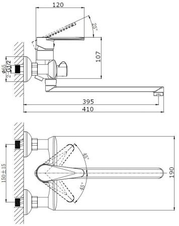 Смеситель для ванны Rush Denis DN0335-51 настенный хром