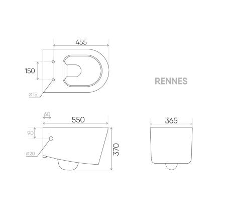 Унитаз подвесной Creo Сeramique RENNES 2.0 COMBO-RE1100R с RE1001T белый безободковый с сиденьем с микролифт душевой смыв