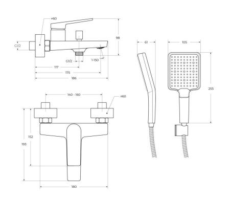 Комплект смесителей BelBagno ARDENTE ARDENTE-VASM/LVM-CRM настенный хром