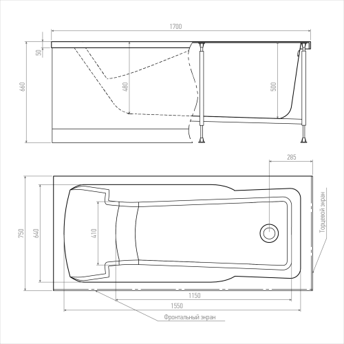 Ванна акриловая Timo HELLA HELLA1775-KT17-SPV1505-FP17H-TP75H 170х75 пристенная прямоугольная с каркасом - фото 2 Ванна акриловая Timo HELLA HELLA1775-KT17-SPV1505-FP17H-TP75H 170х75 пристенная прямоугольная с каркасом - фото 2