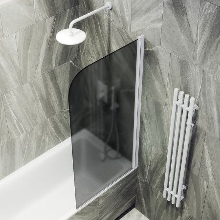 Душевая шторка на ванну Maybah Glass MGV-619-1 70х140 стекло тонированное профиль белый ориентация универсальная