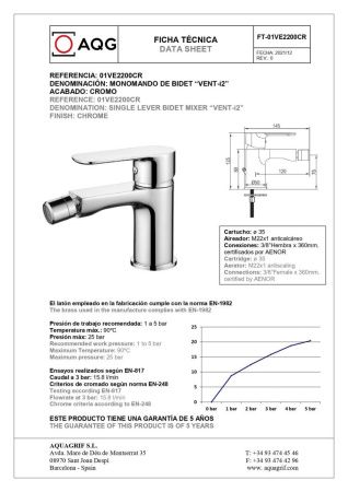 Смеситель AQG VENT-i2 01VE2200CR на биде хром