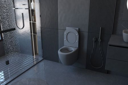 Унитаз подвесной Abber Bequem AC1101MG серый с сиденьем микролифт безободковый каскадный смыв