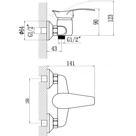 Смеситель для ванны и душа Savol S-T3006 настенный хром