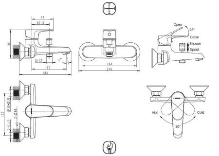 Смеситель для ванны Bravat Alfa F6120178CP-01 настенный хром