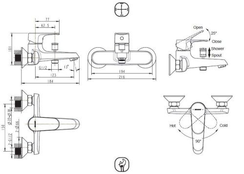 Смеситель для ванны Bravat Alfa F6120178CP-01 настенный хром - фото 2