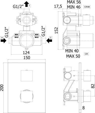 Смеситель для ванны с душем Paffoni Elle LEQ513NO/M встраиваемый в стену черный с термостатом